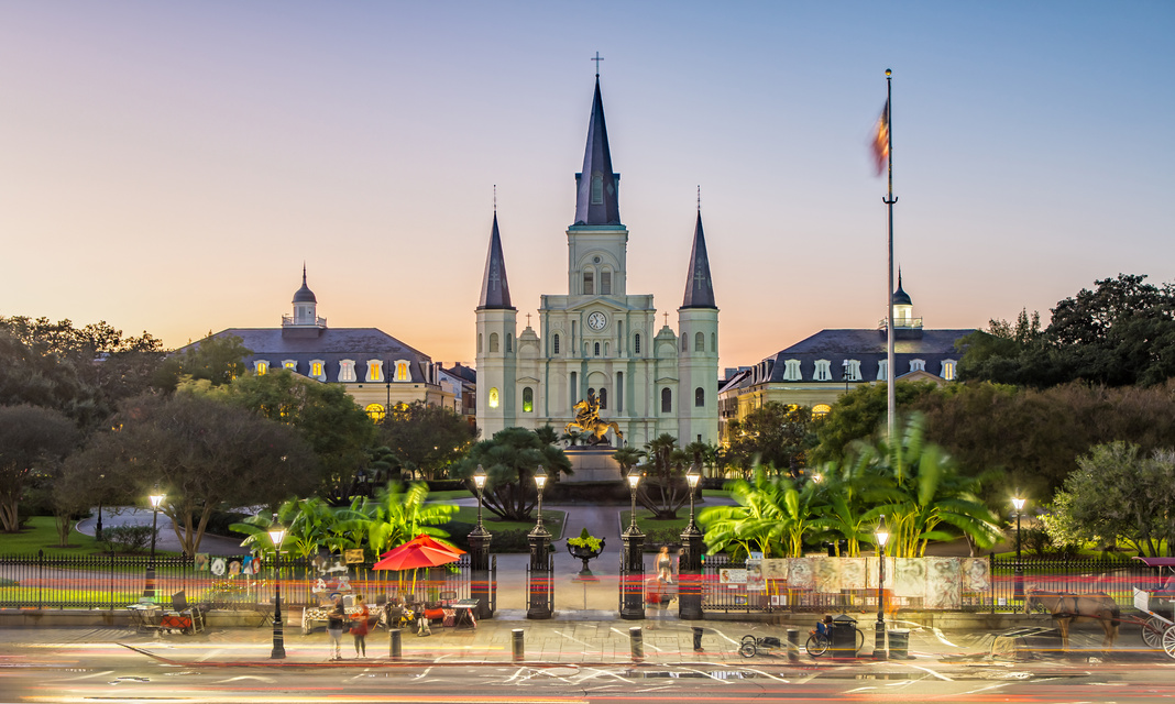 St. Louis Cathedral in New Orleans, LA at Sunset