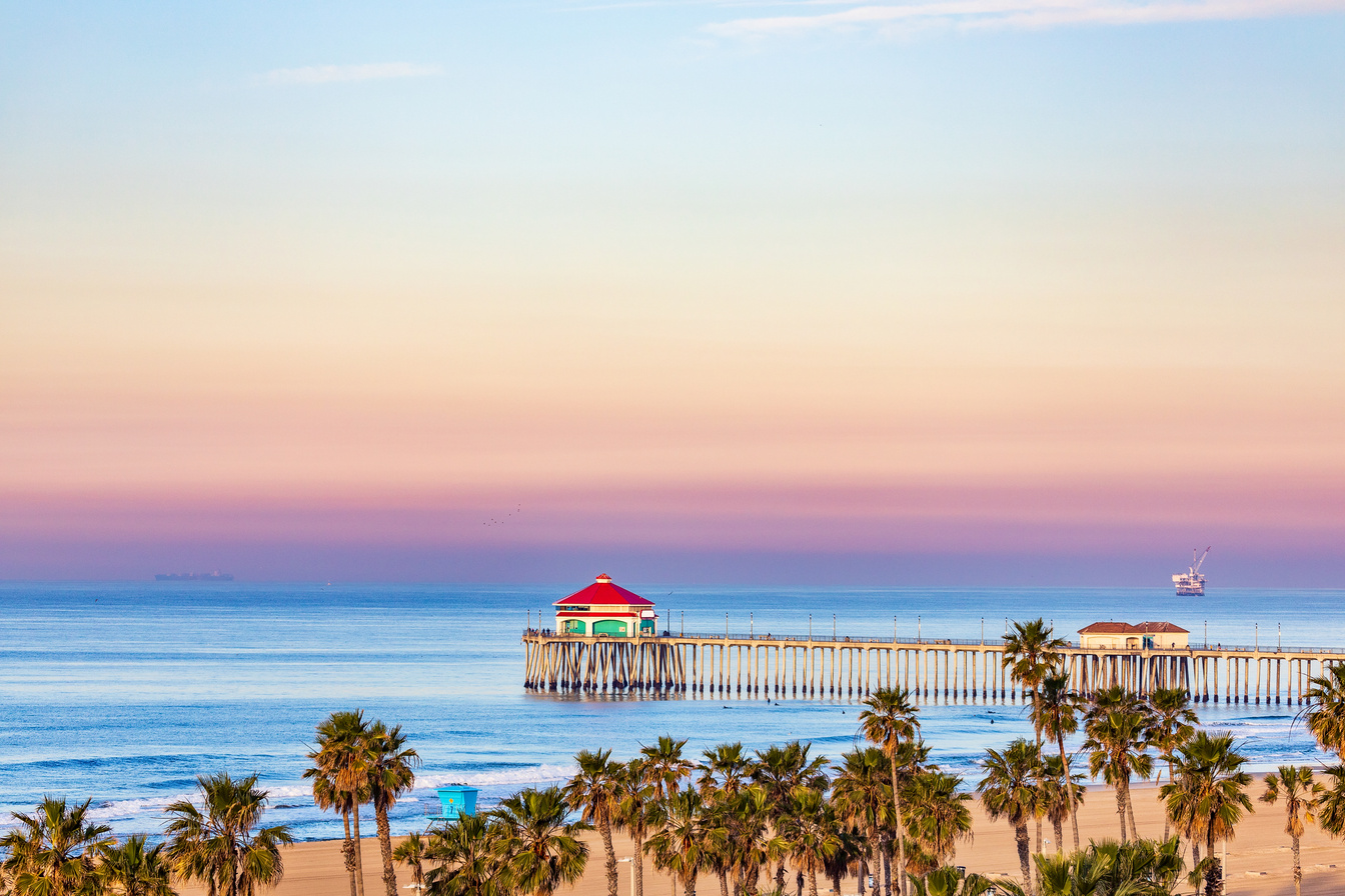 Huntington Beach Pier at sunrise.